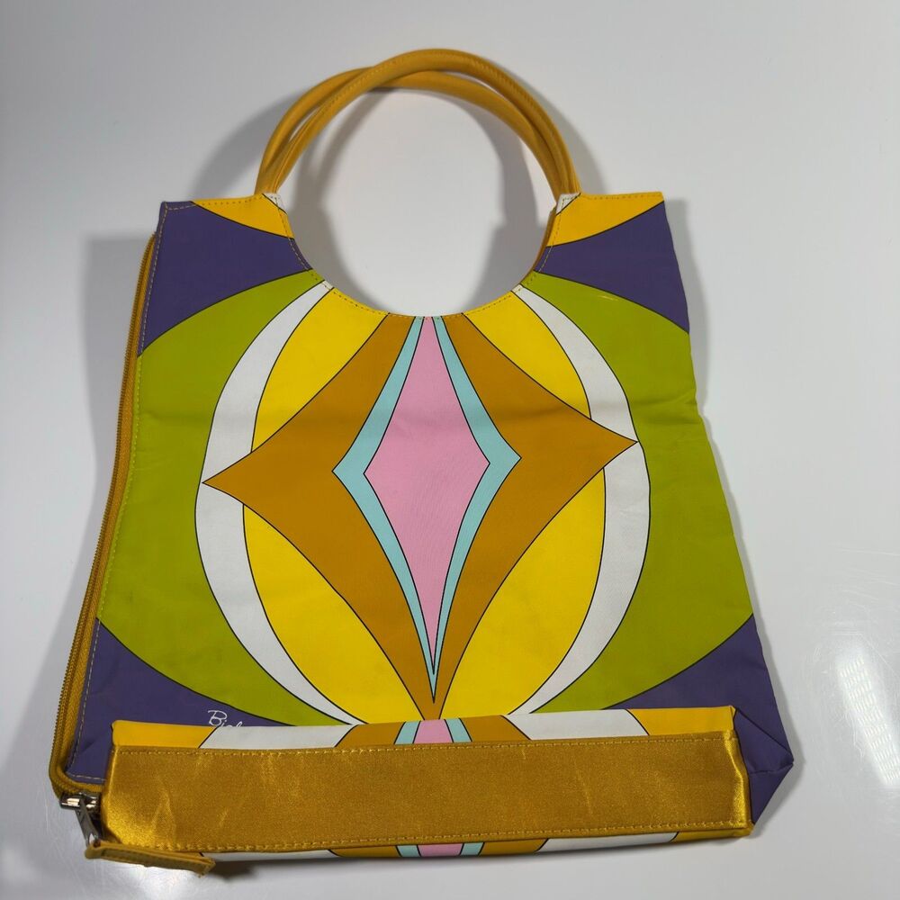 Vintage Biolage Tote Purse Handbag Retro 70s Mod Psychedelic Geometric Yellow View 2